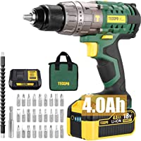 Los mejores  - Taladro Atornillador 1700-min- TECCPO 18V Taladro Percutor 60Nm- 2 Velocidad ajustable- Destornillador Eléctrico…